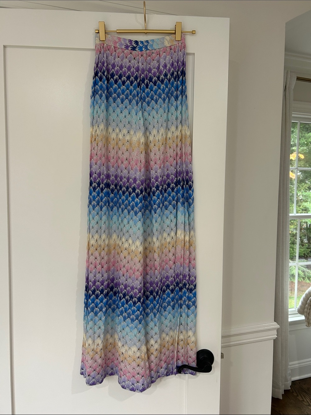 Missoni Multicolor Chevron Knit Maxi Skirt in Blue, Purple, Pink, Cream, Gold